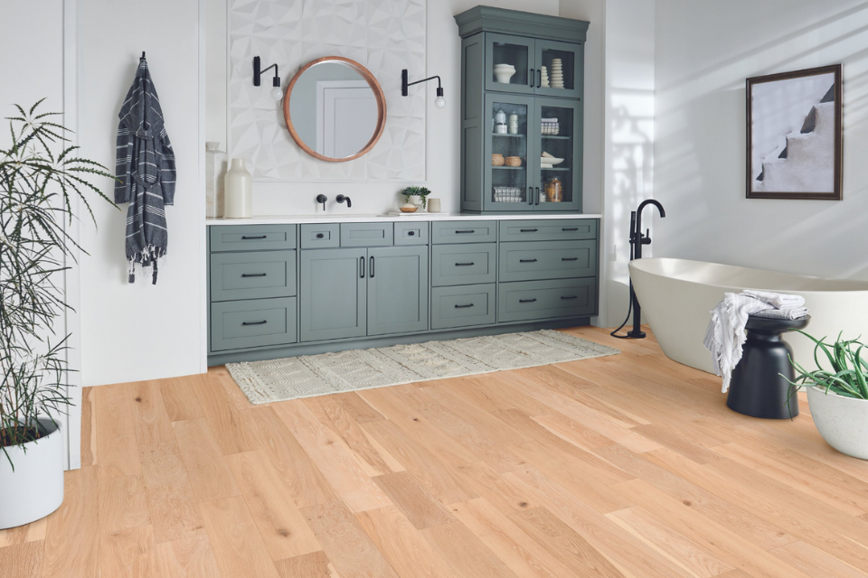 wood flooring in bathroom